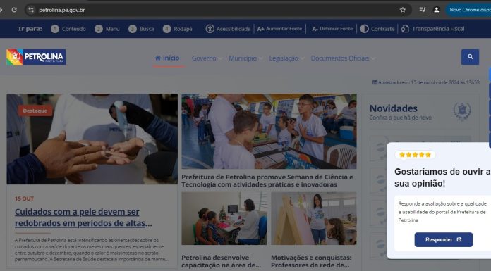 Prefeitura de Petrolina disponibiliza pesquisa sobre serviços oferecidos no site oficial