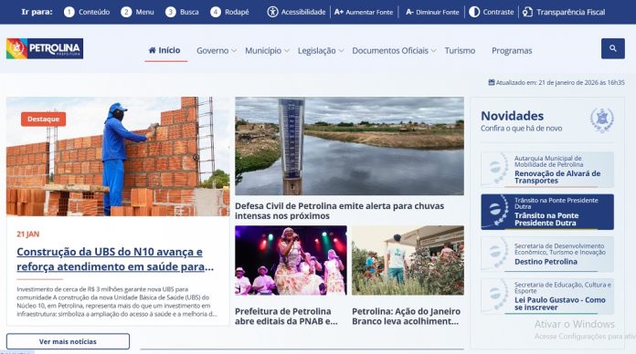 Prefeitura de Petrolina alerta população sobre o site oficial do município